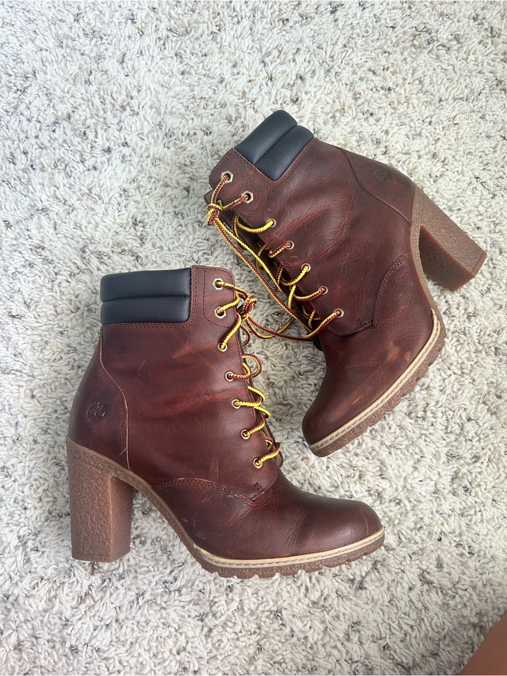 Timberland Women's Chestnut Leather Lace-Up High Heel Boots